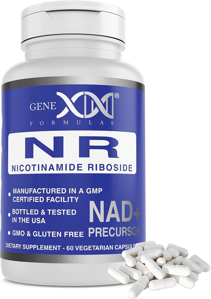 Formules Genex NR Nicotinamide Riboside 300mg/Serveur (60 capsules) Précurseur NAD+ pour un vieillissement en santé - BPF-certifié, non OGM, sans gluten, végétarien (1 emballage)