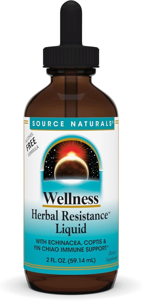 Source Naturals Wellness Herbal Resistance Liquide avec Echinacea, Coptis et Yin Chiao, Immune Support* - Sans alcool - 2 OZ