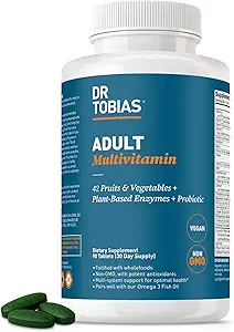 Dr Tobias Supplément multivitamine adulte, fabriqué avec 42 fruits et légumes, Probiotiques ajoutés, Végétaux et multivitamines non OGM pour les hommes et les femmes, soutient l'énergie, le métabolisme et le système immunitaire