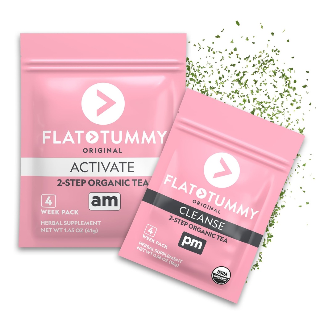 Thé tummy plat – 2 étapes, programme de 4 semaines – Detox Tea pour stimuler l'énergie et réduire le bloom* - Tout le nettoyage de détox naturel avec thé vert, baume de citron, dandelion, fenouil, et plus - Support de digestion