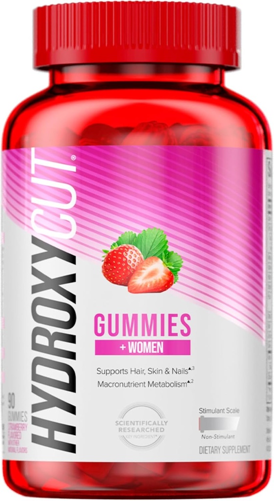Gummies hydroxycut +Femmes, fraise - 99% Sans caféine - Supporte les cheveux, la peau et les ongles - Métaboliser les glucides, les protéines et les graisses