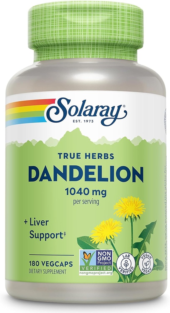 SOLARAY Supplément racine de dandelion - Soutien du rein et du foie en bonne santé - 1 040 mg par portion - Vegan, laboratoire vérifié, garantie de 60 jours - 90 portions, 180 VegCaps