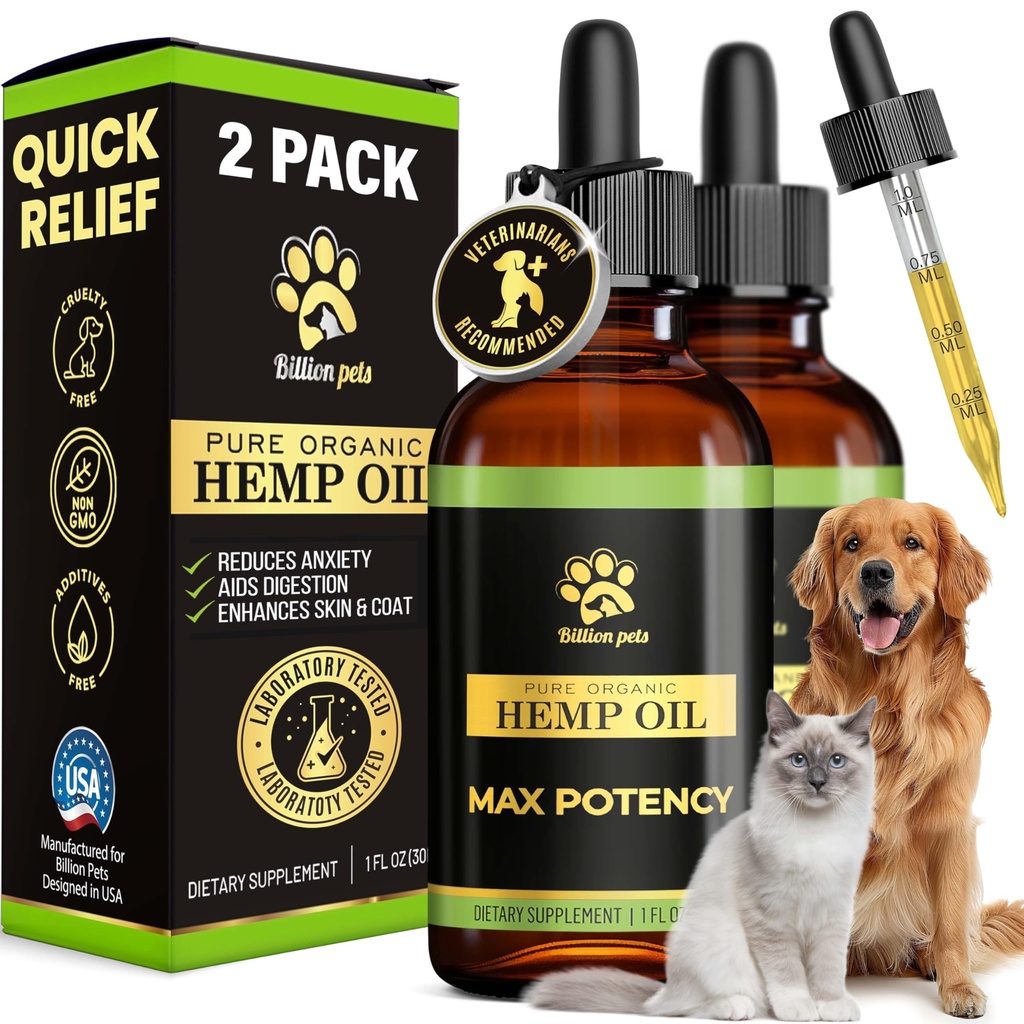 Animaux de compagnie - Huile de chanvre pour chiens et chats - Aide avec l'anxiété, la douleur, le stress, le sommeil, l'arthrite, le soulagement des saisies - Hip et soutien articulaire - gouttes calmantes