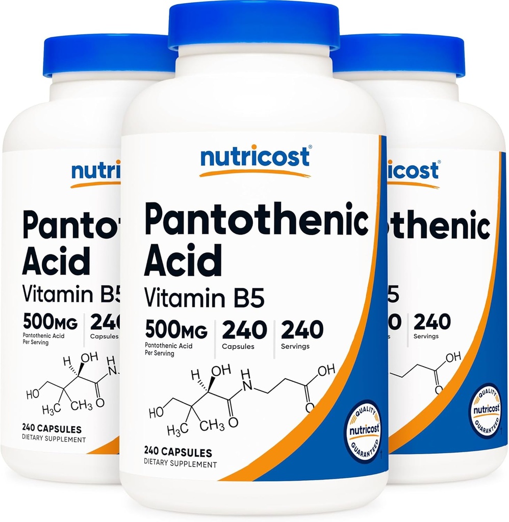 Nutricost Pantothenic Acid (Vitamin B5) 500mg, 240 Capsules (3 Bottles)