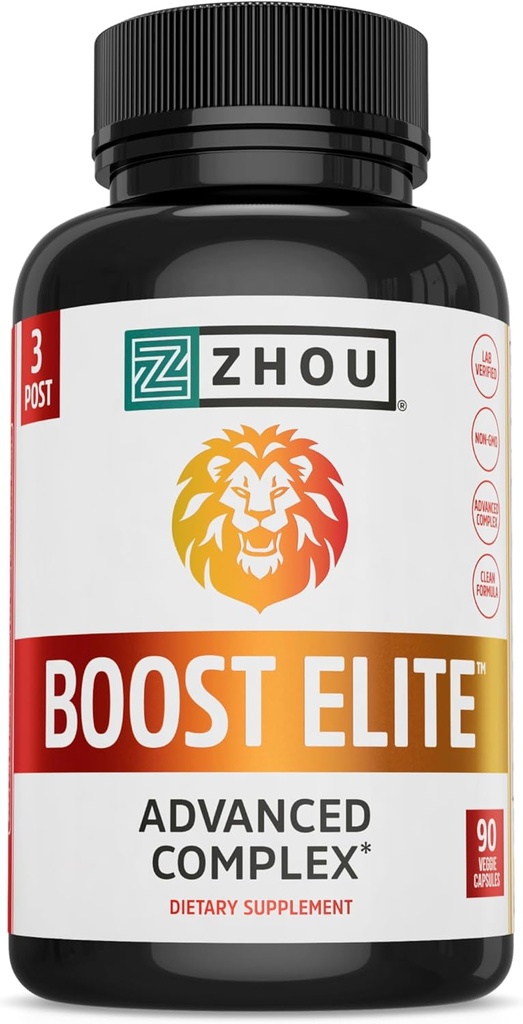 Zhou Boost Elite - Supplément énergétique, pilules de soutien musculaire naturel pour les hommes avec Tribulus, Fenugreek, Ginseng et Maca - 90 capsules Veggie