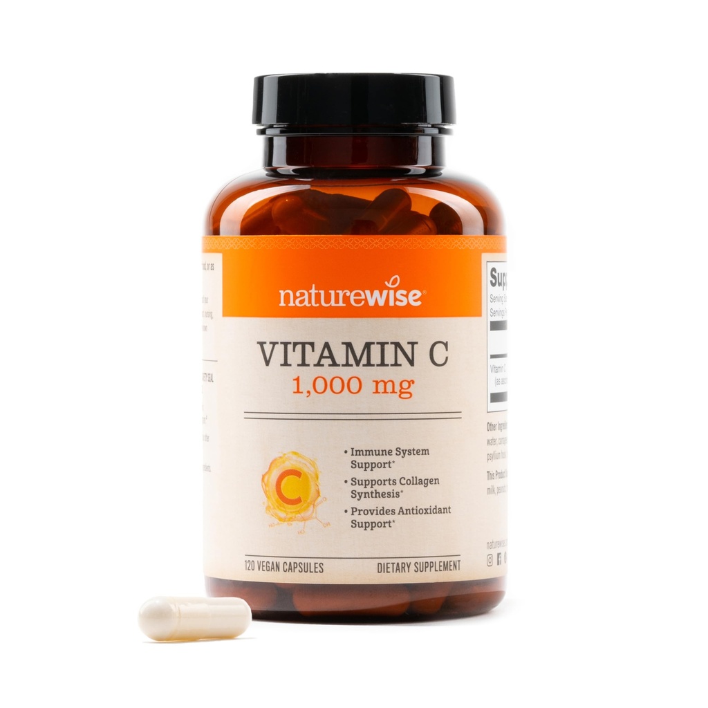 NatureWise Vitamine C Capsules de 1000mg - Extra Strength Vitamine Vegan C pour le soutien quotidien antioxydant et immunitaire - Non-OGM, États-Unis Fabricant - 120 Capsules[120 jours]