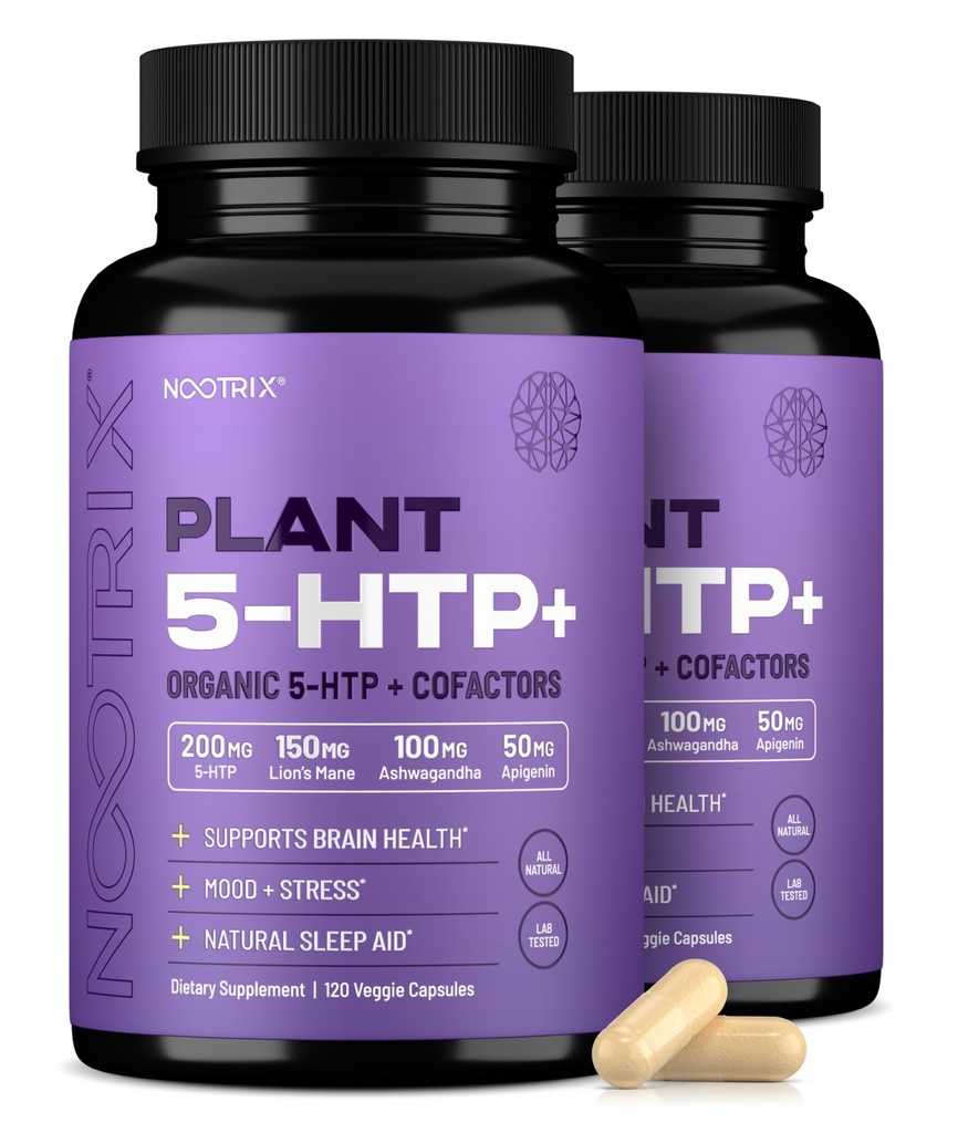 Nootrix Organic Plant 5 HTP+ Le supplément soutient la mémoire, la concentration mentale, la santé cognitive et l'énergie.