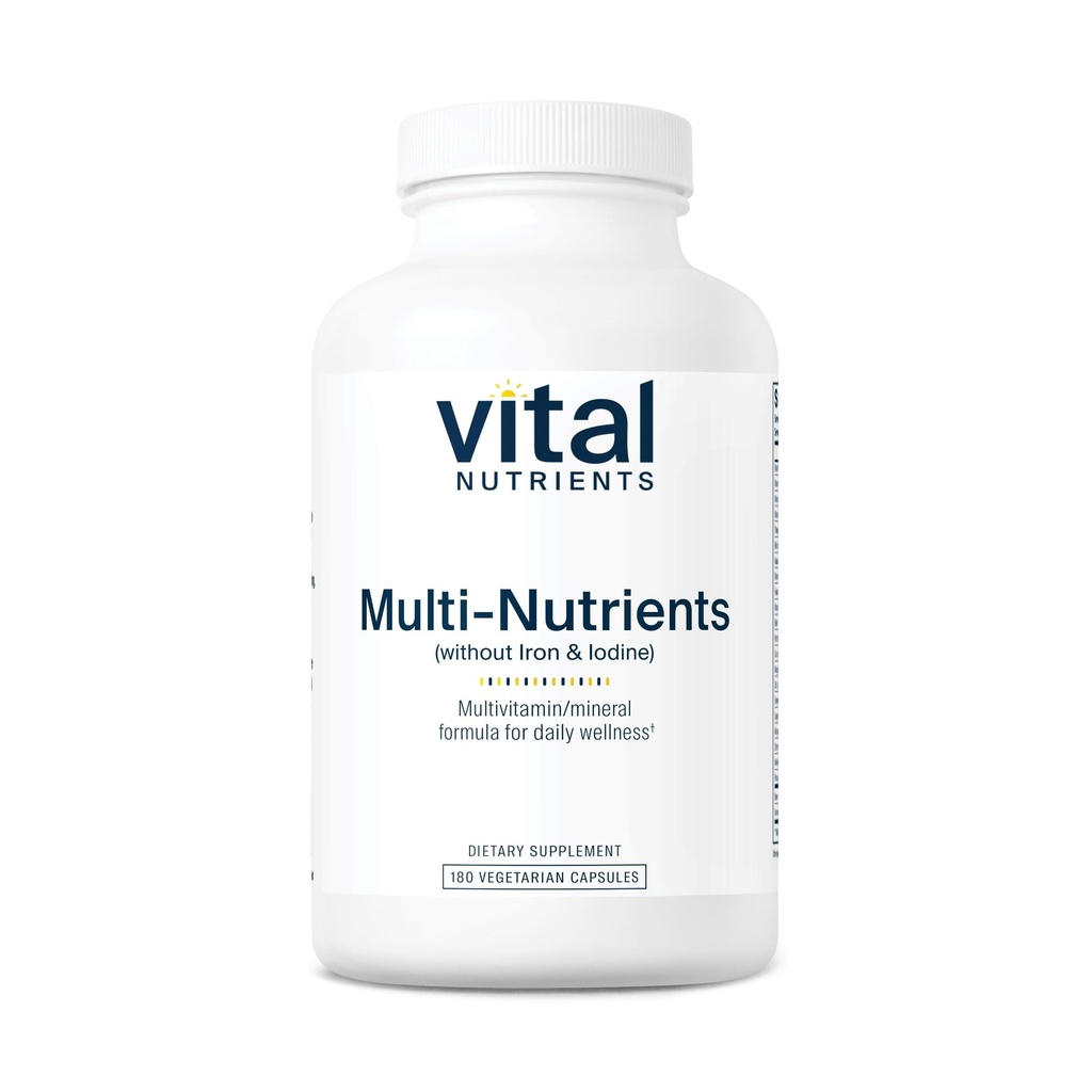 Nutrients vitaux Multi-Nutrients sans fer ni iode.Gluten, lait et sans soja 180 capsules
