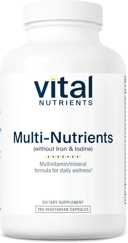 Nutrients vitaux Multi-Nutrients sans fer ni iode.Gluten, lait et sans soja 180 capsules