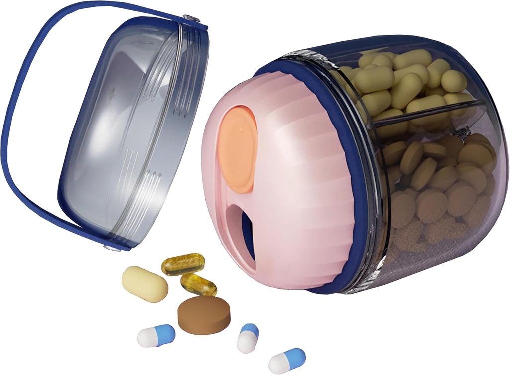 MURRI&MURRDI Pill Organisateur avec 4 compartiments, boîte à pilules de voyage, boîtier portable avec conception anti-mixante et ouvertures larges, porte-conteneur de pilule pour les vitamines Huiles de poisson Médicaments, rose