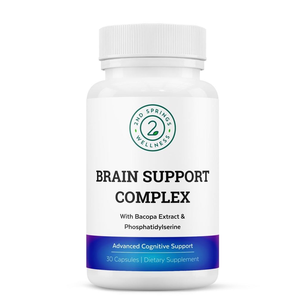 Complexe de soutien du cerveau - Supplément de soutien cognitif avancé avec Ginkgo Biloba, Bacopa Monnieri, Phosphatidylserine, Huperzine-A, St. John's Wort - 30 Ct