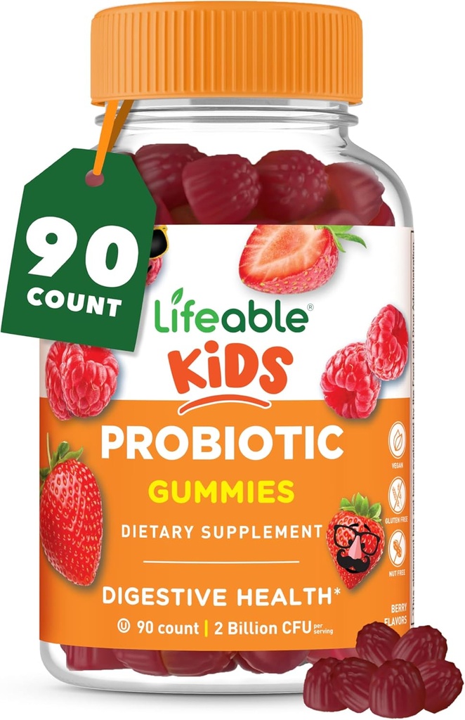 Enfants Probiotiques Gummies de 2 milliards CFU de Grande Dégustation Enfants Probiotique Gummies de Gut Santé, Soutien Digestionnel et Soutien Immune de 90 Gummies Probiotiques pour enfants et tout-petits