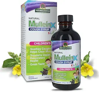 Nature's Answer Mullein X Kids Cough Sirop 4 Once - Apaisantes Toux, Effacer le mucus, Respiratoire et Lung Support, Non OGM, Sans gluten, Non somnolent, Soulagement du mucus - Saveur naturelle de miel