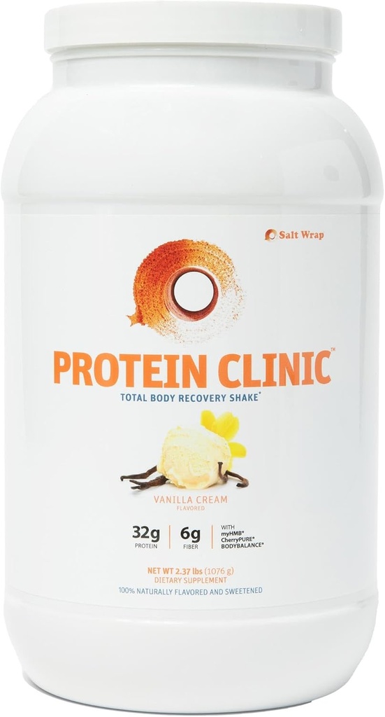 SaltWrap Protein Clinic - Total Body Recovery Shake with Collagen Peptides, HMB, Tart Cherry Extract, Pea Protein Powder Isolate, fibre prébiotique pour les articulations Constructeur de muscles naturels et récupération - Vanille