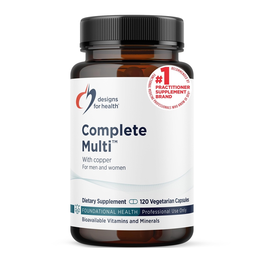 Designs for Health DFH Complete Multi with Copper - Supplément Multi Vitamine + Minéral Complète avec Folate, 1000 UI Vitamine D, Vitamines de soutien immunitaire - Multivitamine sans fer (120 capsules)
