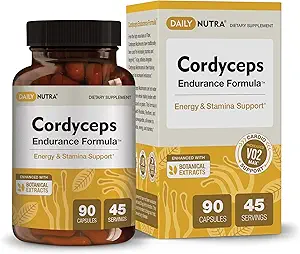 Cordyceps Formule d'Endurance Supplément énergie naturelle - Sans caféine Extrait de champignons biologiques avec KSM-66 Ashwagandha, Eleuthero & Rhodiola (90 capsules)