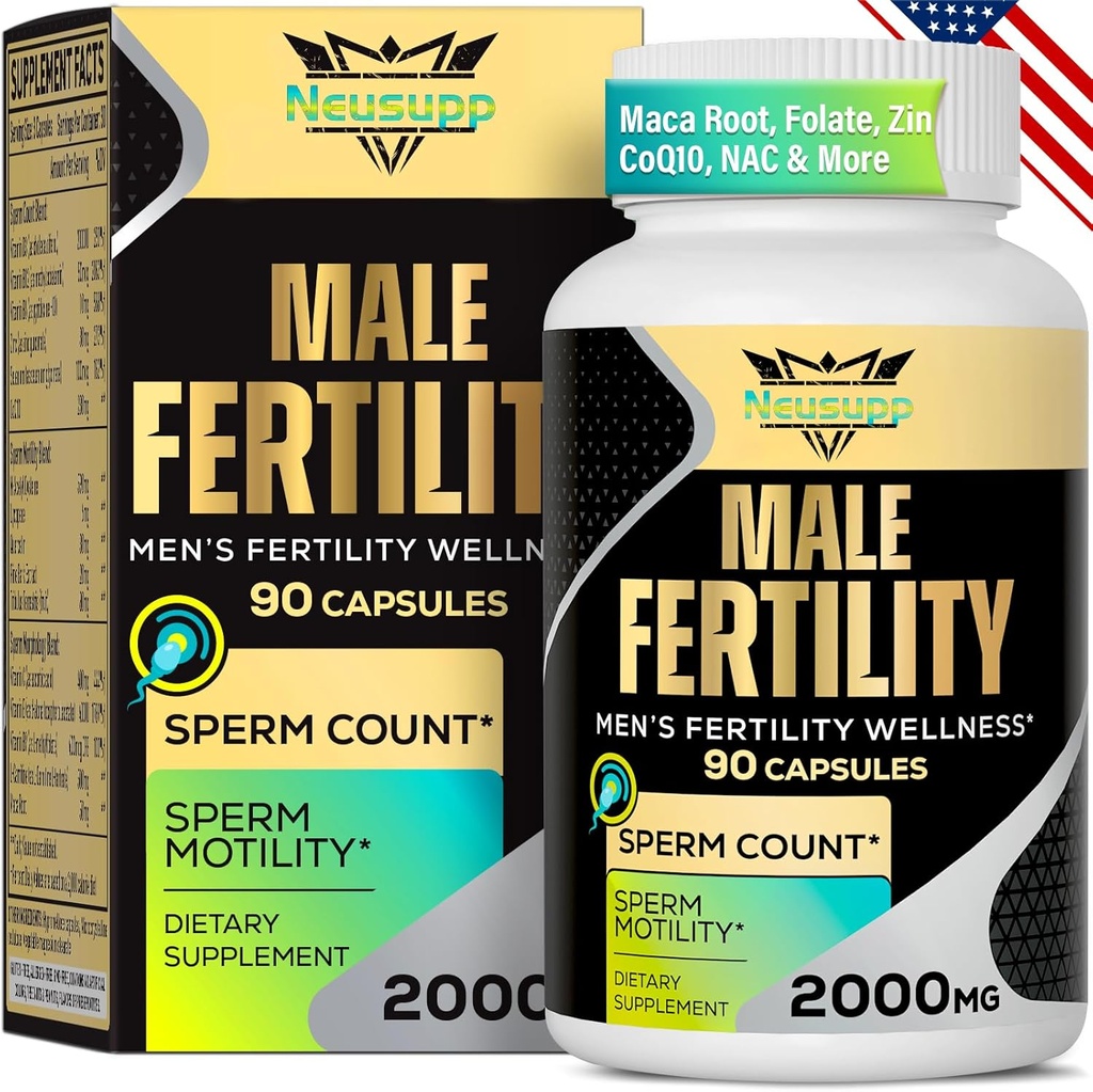 Suppléments de fertilité pour les hommes, supplément de fertilité pour les hommes - Nombre optimal de sperme, motilité et force, 2000MG Hommes Vitamines prénatales avec CoQ10 Maca Root, Zin, NAC & Folate pour la conception - 90 Capsules