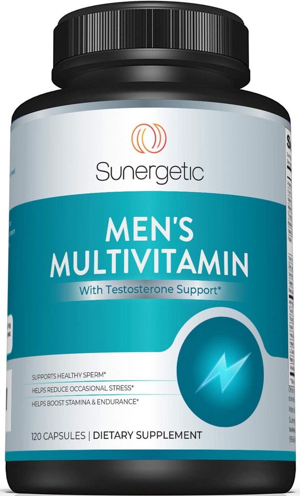 Supplément de soutien Sunergetic Premium Hommes – Multivitamine puissante – soutient l'énergie, l'endurance, la gestion du stress – avec Zinc, Ashwagandha, Maca, L-Carnitine et vitamines – 120 capsules