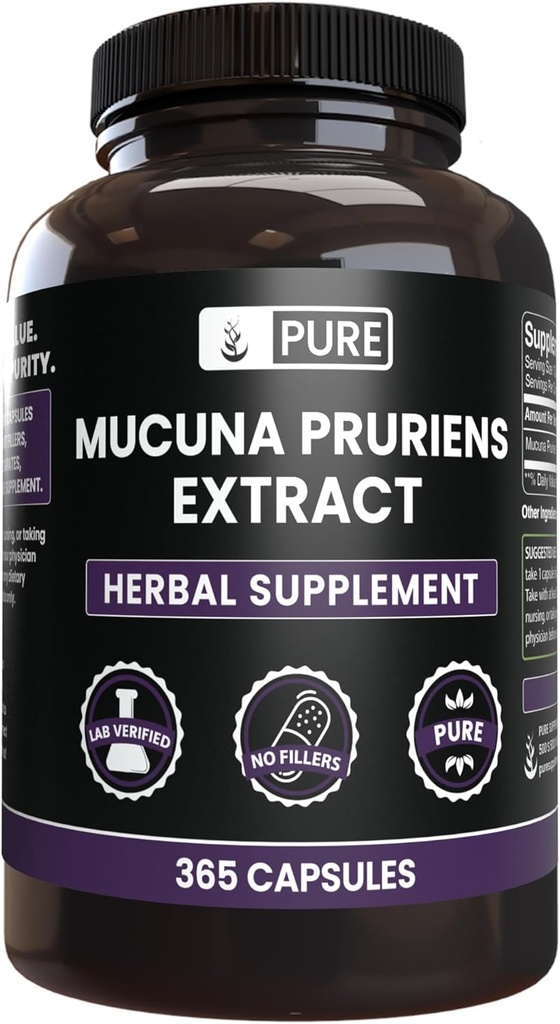 Pure Original Ingredients Mucuna Pruriens (365 Capsules) No Magnesium Or Rice Fillers, Always Pure, Lab Verified