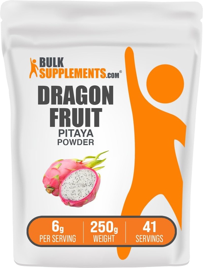 BulkSupplements.com Dragon Fruit Powder - Dragon Fruit Supplement, Pink Pitaya Powder - Gluten Free, 6g per Serving, 250g (8.8 oz) (Pack of 1)