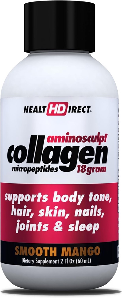DIRECT DE SANTÉ – Collagène liquide de qualité médicale – AminoSculpt sans sucre – Mangue lisse – 12 portions, (12pk, 2oz) – Bon pour les articulations, les os et le sommeil – Meilleurs cheveux, peau et ongles