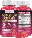 Citrate de potassium Gummies, supplément de potassium élevé (1000mg), soutient les crampes des jambes et la santé musculaire, adapté pour les adultes et les enfants, végétalien, non-OGM, 60-comnt