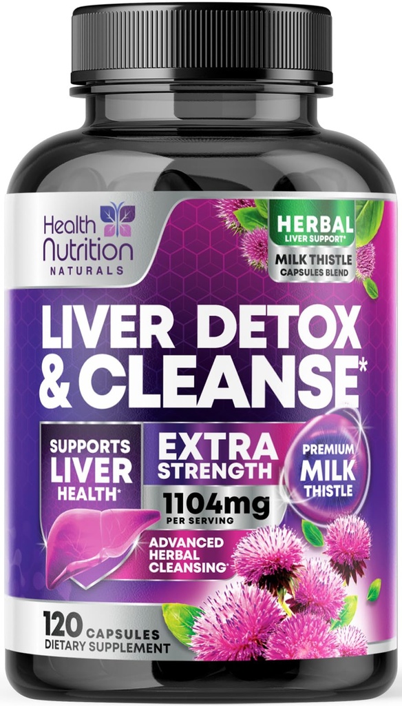 Détox nettoyant doux et formule de réparation - Supplément avancé de soutien du foie avec chardon de lait Silymarin, racine de dandelion, extrait d'artichaut, curcuma, choline et betterave - 120 capsules de légumes