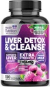 Détox nettoyant doux et formule de réparation - Supplément avancé de soutien du foie avec chardon de lait Silymarin, racine de dandelion, extrait d'artichaut, curcuma, choline et betterave - 120 capsules de légumes