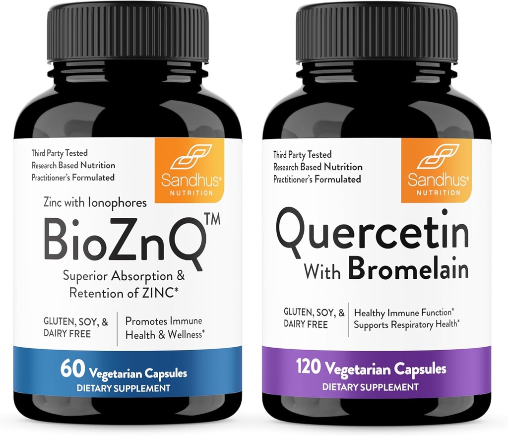 Supplément Zinc de Sandhu avec Ionophores avec Absorption Supérieure & Quercetin avec Bromelain 1000mg Par service Bioflavonoïdes Supplément Complexe .