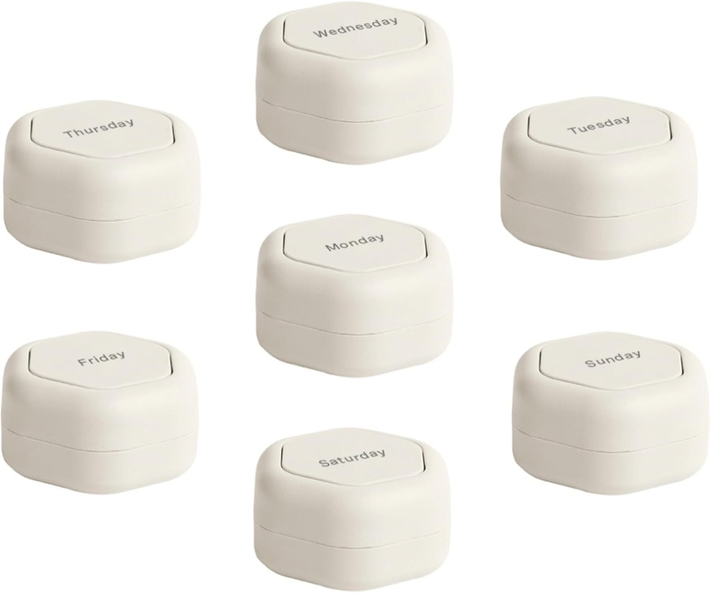 Contenants de voyage Cadence - Ensemble de cas de pilule - Capsules de voyage magnétiques, Organisateur de médicaments quotidiens pour pilules, suppléments et vitamines - 7 petites Flex (0.56oz) pour Organisateur de pilules hebdomadaires - Sand