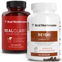 Real Mushrooms RealClarity (60ct) et Reishi (90ct) Capsules Bundle - Supplément de champignons pour la clarté mentale, la concentration, la relaxation, le sommeil et la longévité - Vegan, non-OGM, niveaux vérifiés de bêta-glucanes