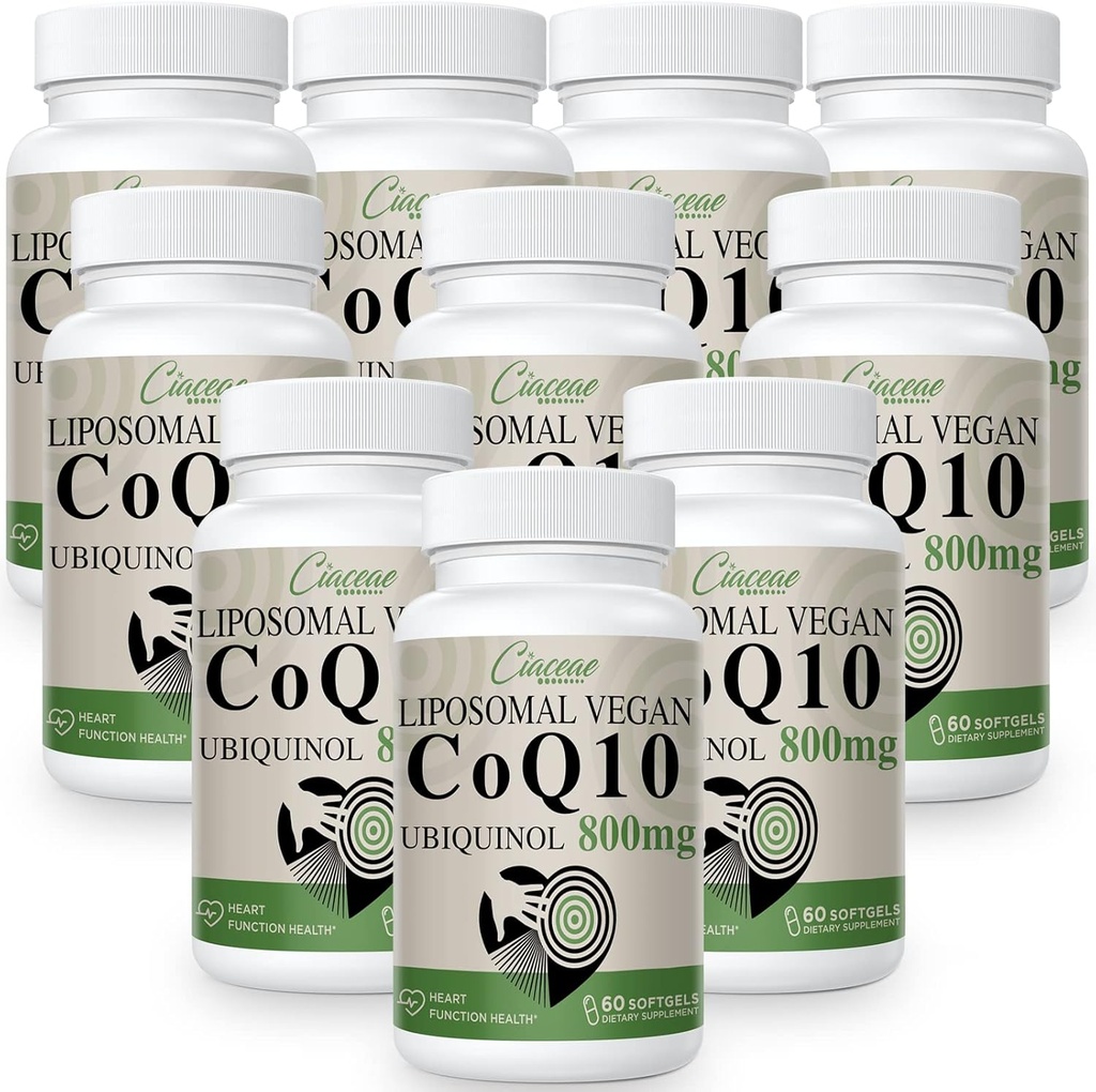Liposomal CoQ10 800mg Ubiquinol Softgel, Max Absorption Ubiquinol Coenzyme Q10, Ubiquinol CoQ10 Supplement for Antioxidant, Heart Function & Energy Production, Pure CoQ10 800mg, 600 Vegan Softgels
