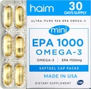 HAIM EPA1000 MINI – Supplément d'huile de poisson Pure EPA – 1 100mg Oméga-3 pour la santé cardiovasculaire, cérébrale et articulaire – High Potency, softgels sans Burpless – petites capsules faciles à avaler – 60 Softgels – Fabriqué aux États-Unis