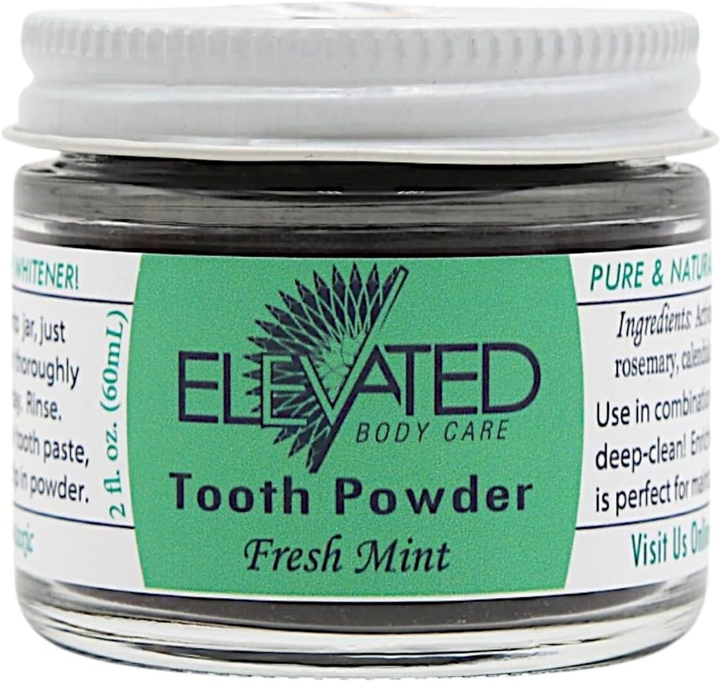 Poudre de dents élevée – Toute la poudre de dents naturelle avec du Xylitol et du charbon activé - Herbal - Vegan - 2 oz Pot en verre - Menthe ou cannelle, Goes Great with Eliged Dentifrice - Fabriqué aux États-Unis (Mint)