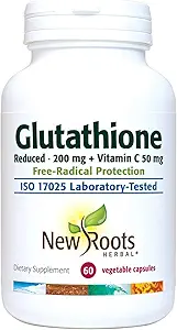 NOUVEAUX ROUTES HERBAL Supplément au glutathion, 200 mg réduit + vitamine C (120 capsules de vég.)