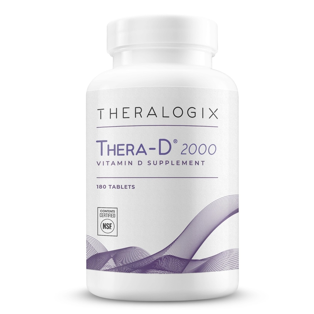 Theralogix Thera-D 2000 Supplément vitamine D - 2 000 UI (50 μg) Comprimés vitamine D3 - 180 jours d'approvisionnement - Supplément de soutien immunitaire pour les femmes et les hommes - Aides à la santé des os et du coeur - Certifié NSF -180 Comprimés