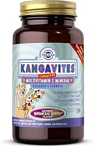 Solgar Kangavites, Bouncin, Berry Flavor - 120 comprimés à croquer - Multivitamine complète et formule minérale pour enfants - Vegan, sans gluten