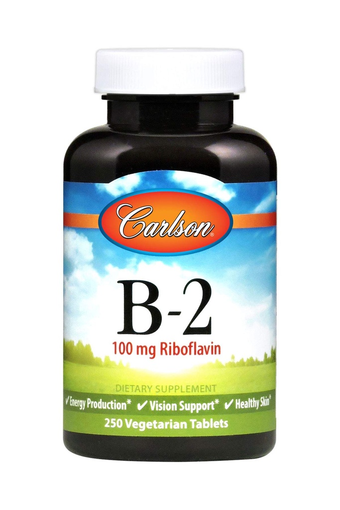 Carlson - B-2, 100 mg Riboflavine, production d'énergie, soutien de la vision et peau saine, 250 comprimés végétariens