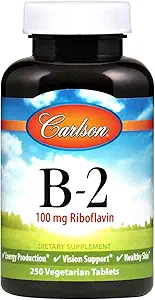 Carlson - B-2, 100 mg Riboflavine, production d'énergie, soutien de la vision et peau saine, 250 comprimés végétariens