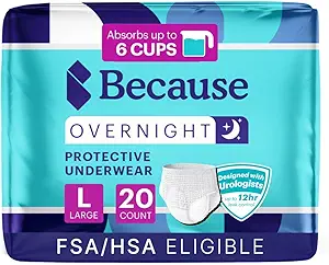 Parce que la nuit s'absorbe - sous-vêtements d'incontinence jetables pour adultes, slips de nuit plus absorbants pour hommes et femmes, blanc, gros, 20 comtes