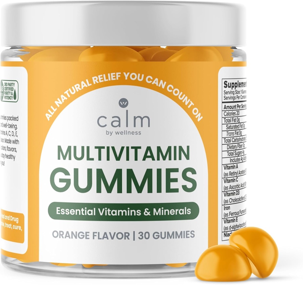 Calme par bien-être Gommies multivitamines - Tous les Gommy multivitamines pour adultes véganes naturels - emballés avec des vitamines antioxydantes C & E, B12, B6, acide folique, acide pantothénique - essentiel pour la santé globale