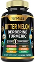 Capsules Melon Bitter - Formule 10in1 - Combiner avec Berberine, Ceylan Cinnamon, Turmeric, Moringa, Neem, Ginger, Gotu Kola, Artichoke et Black Pepper - 120 Capsules pour 4 mois d'approvisionnement