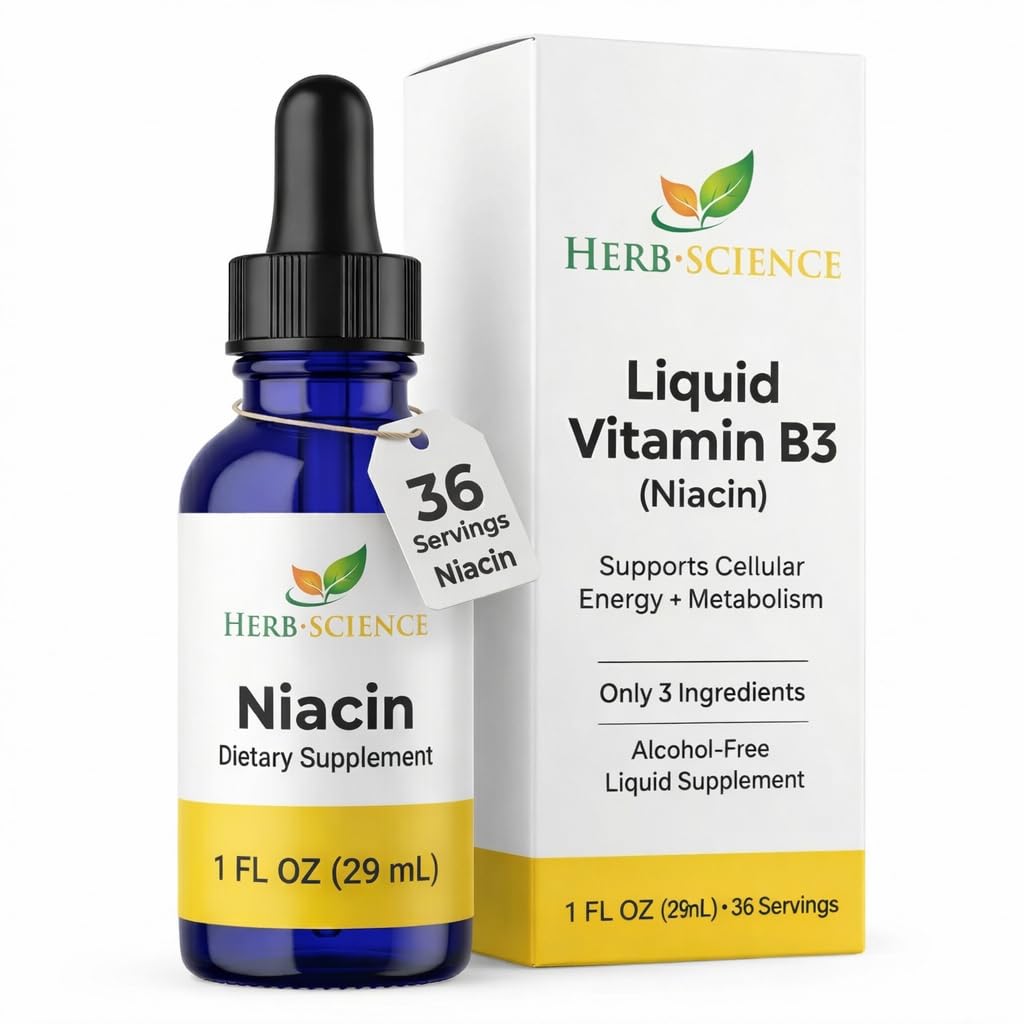 Liquid Vitamine B3 gouttes - supplément de niacine traité à froid, soutient la langue et la santé de la peau - végétalien, non-alcoholique et de qualité testé.- 1 Fl. Oz, 36 portions