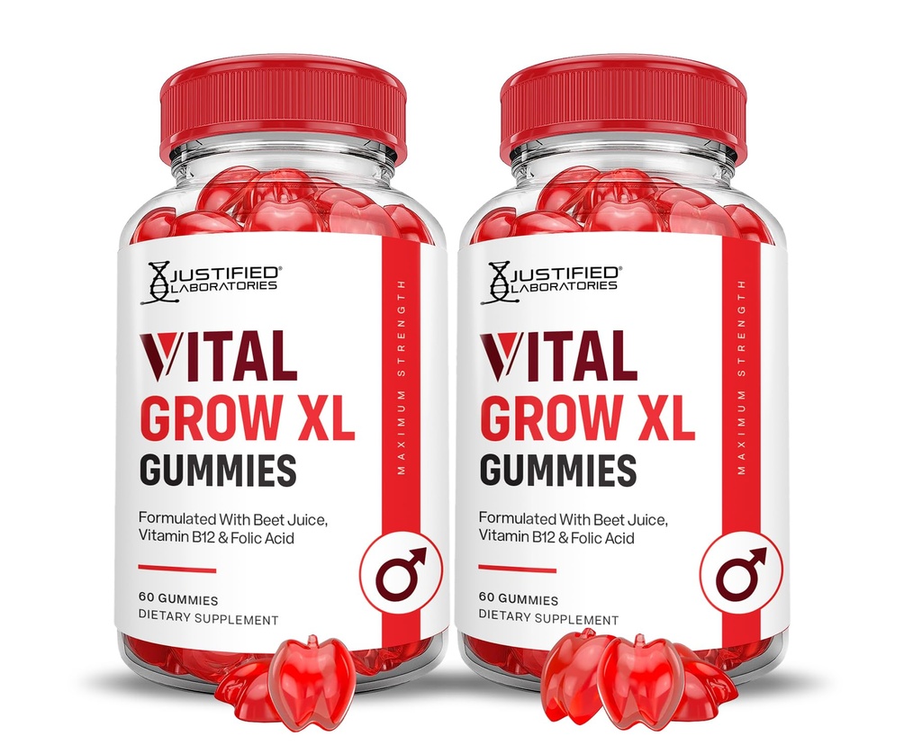 Laboratoires justifiés (2 Pack Vital Grow XL Performance Gummies 1000MG Formule avancée formulé avec ACV grenade Beet Juice Poudre B12 Vegan Non OGM 120 Gummys