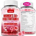 Femmes sans sucre Multivitamine 50 Plus Gommies avec Calcium, Magnésium, Zinc, Vitamine A, C, D3, E, K2, B Complexe, Folate, Biotine - Multivitamines et minéraux pour la peau, l'énergie, le soutien immunitaire