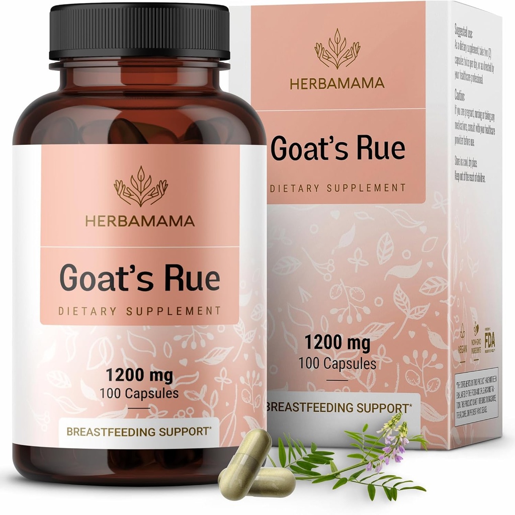 HerbAMAMA Goat's Rue Capsules - 1200mg Galega Officinalis pour le soutien de lait maternel d'allaitement - Vegan, non-GMO Goats Rue Herb Lactation Supplément