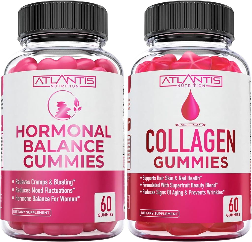 Atlantis Nutrition Balance hormonale SPM Relief 60 Gummies + Collagène 60 Gummies