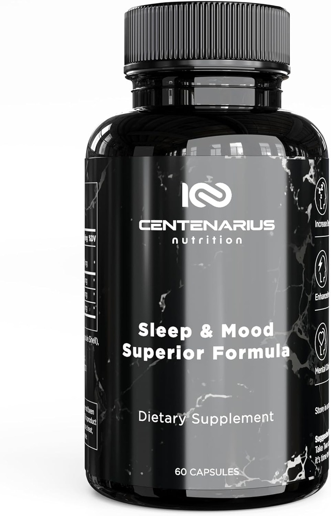 Centenarius Nutrition Sommeil et formule d'humeur avec L-Theanine, 5-HTP, PharmaGABA + Plus pour le sommeil + l'humeur améliorée et les niveaux de stress (60 comte)