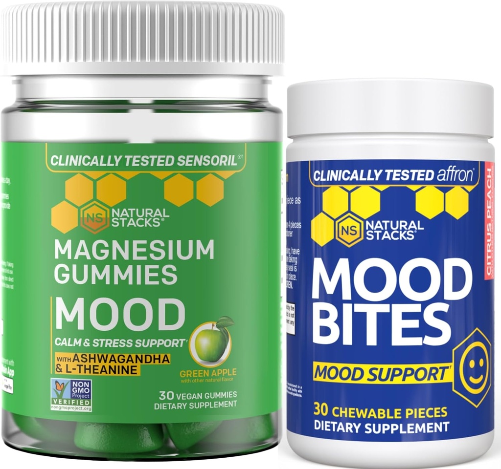 ÉTIQUETTES NATURELLES Mood Bites + Mood Magnesium Gummies Bundle - Positive Mood & Stress Support* - 60 Chewables