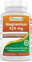 Best Naturals Magnésium 425 mg 180 Capsules de Véggie - Haute Absorption Magnésium Glycinate et Oxyde de Magnésium Chélaté, non-OGM, Muscle sans gluten Relax (180 Nombre (paquet de 1))